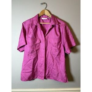 Cymbrion Woman's Hot pink Short Sleeve‎ Button Down Top Size 12